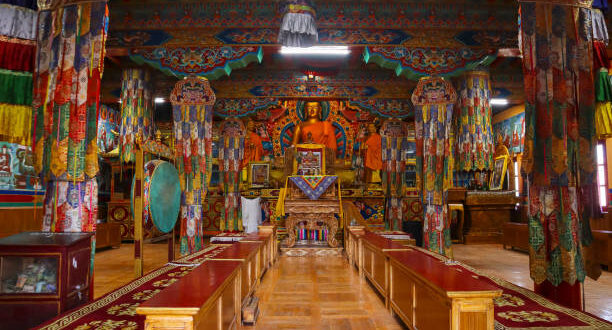 inside the main garbhagriha of matho monastery, leh, ladakh, india.
